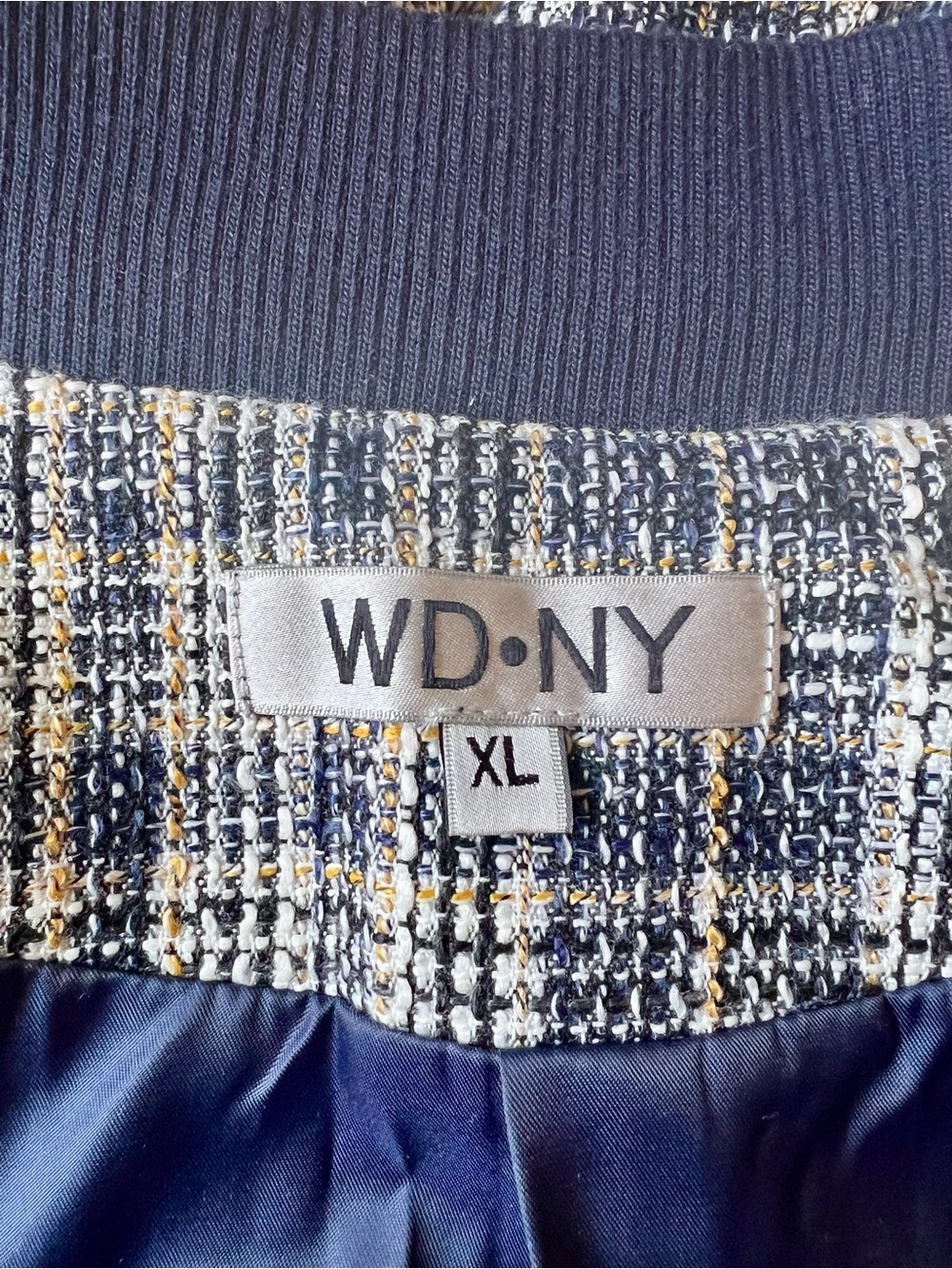 WD.NY Navy and White Plaid Bomber Jacket - Picture 6 of 8